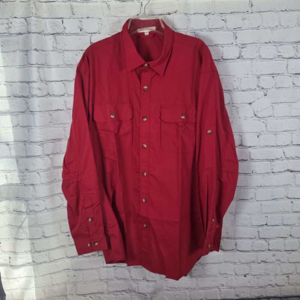 TravelSmith Men's 2XL Red Roll Tab Long-Sleeve Button Up Shirt